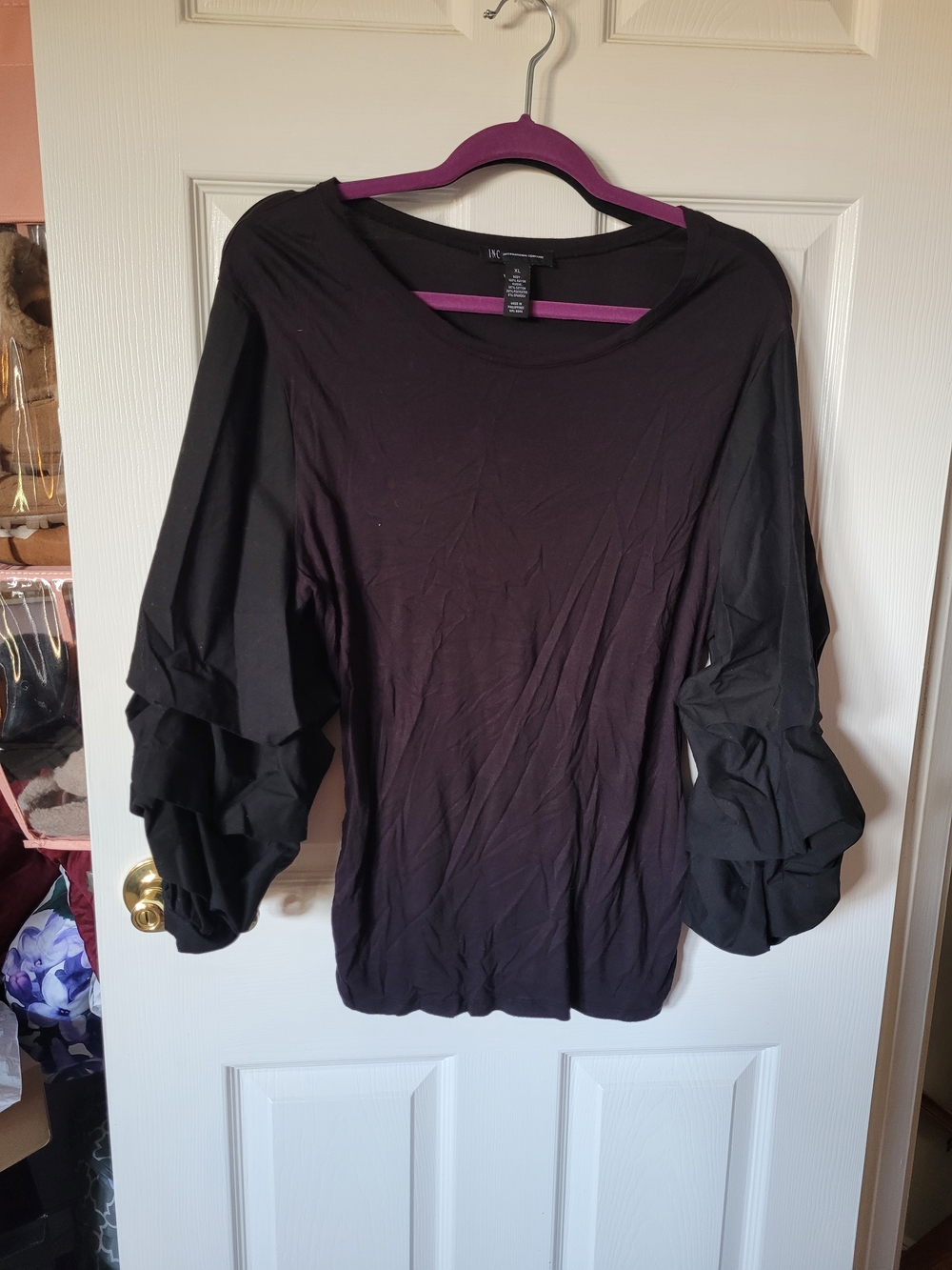 INC International Concepts Black Ruffle Sleeve Top